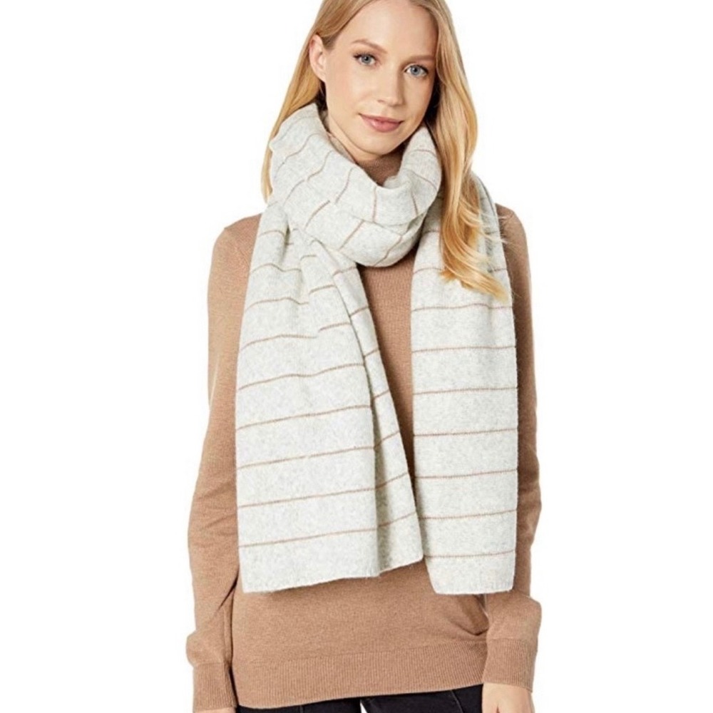 UGG Womens Lurex Striped Scarf Light Grey Metallic Knit Wool Blend NWT